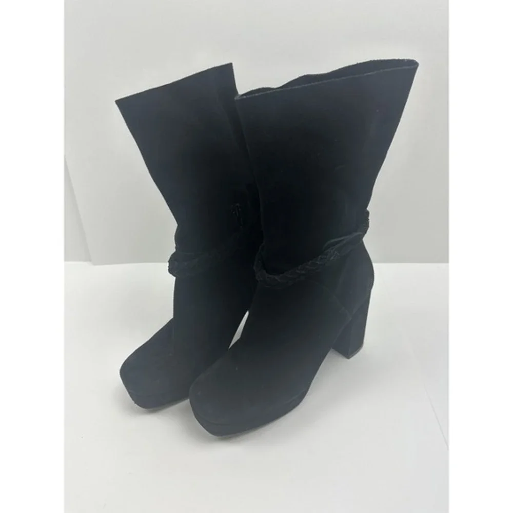 FREE PEOPLE‎ Black Suede BOOT US 6.5 EU 37 Zip Heel Ankle Bootie